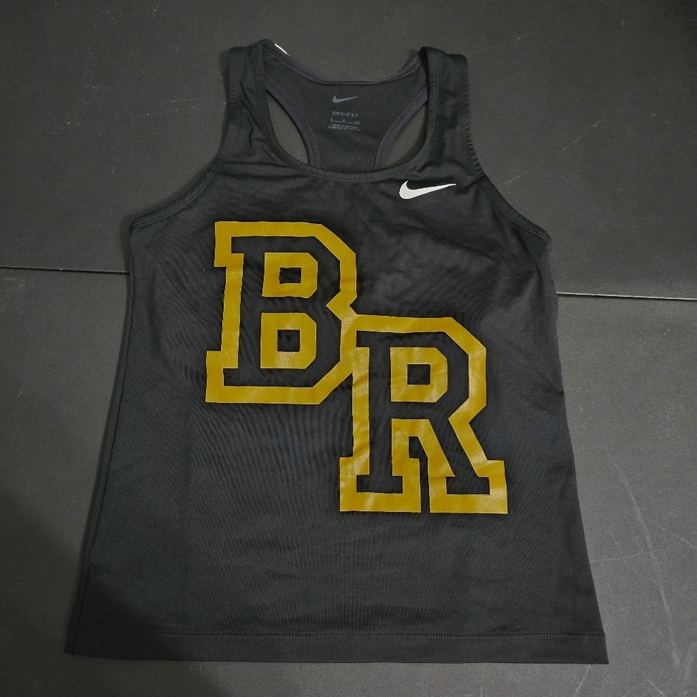 Nike Dri Fit Black Tank Top With Built In Bra And Gold Letters B, R Womens Small
